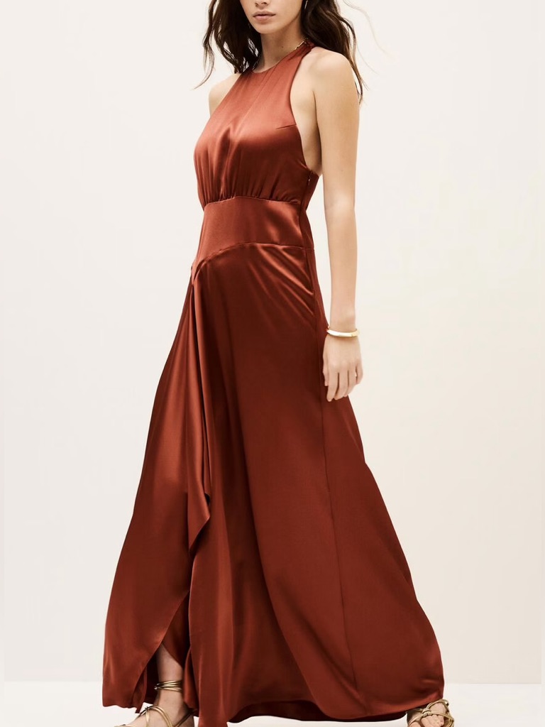 Ba&Sh Gerry Satin Halter Maxi Dress